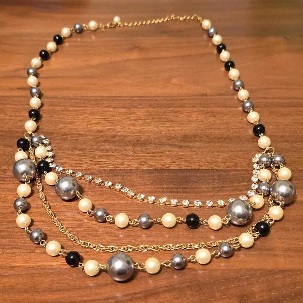 Multistrand Pearlesque and Rhinestone Necklace